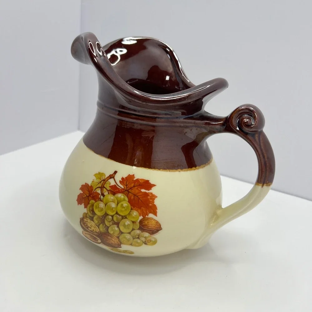 McCoy Grapes Pitcher 7515 Brown Cream Retro USA Vintage Pottery Jug Farmhouse